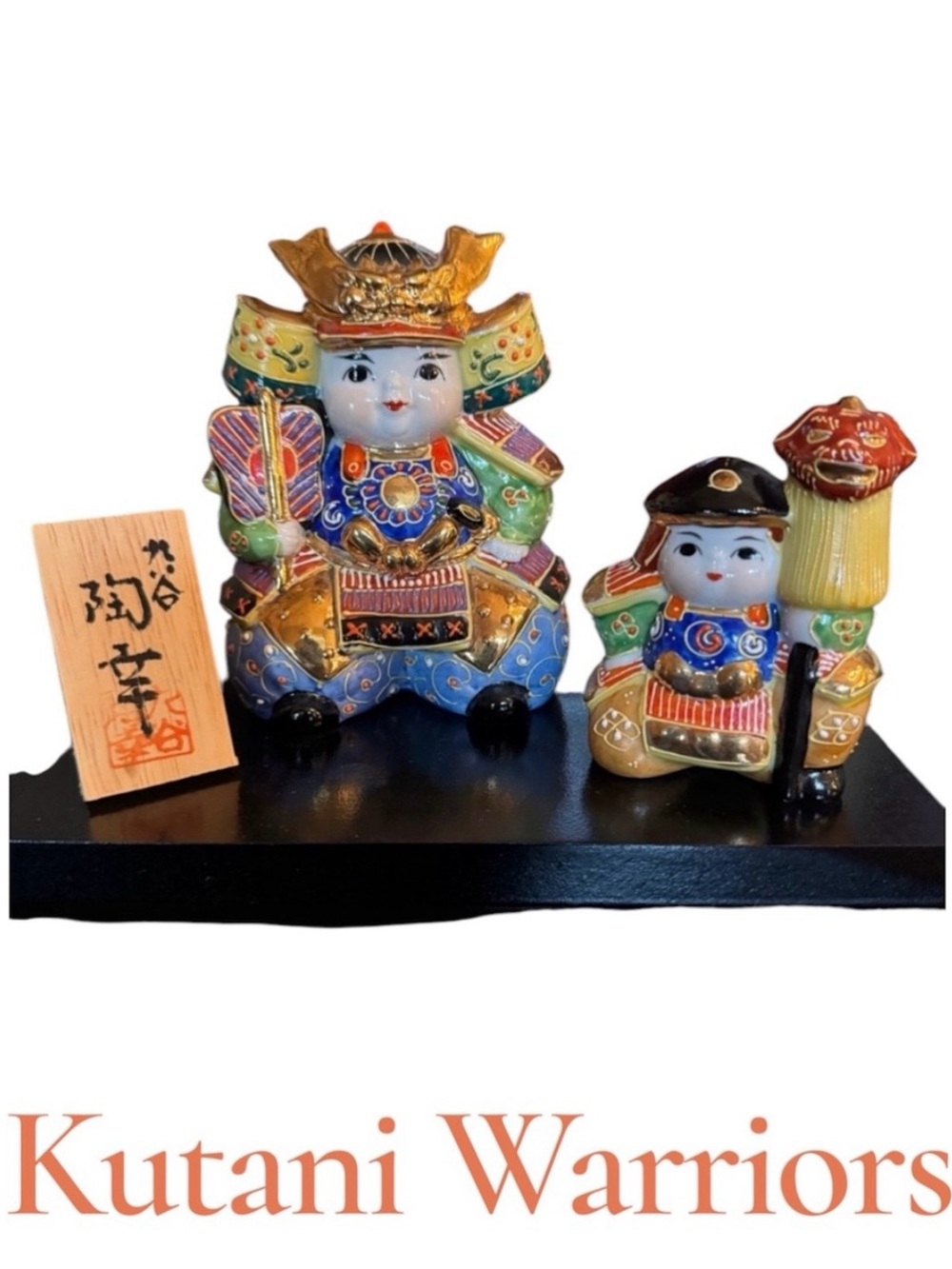 Japanese Kutani Hand-Painted Ceramic Warrior Figurine Set - 4 Pcs